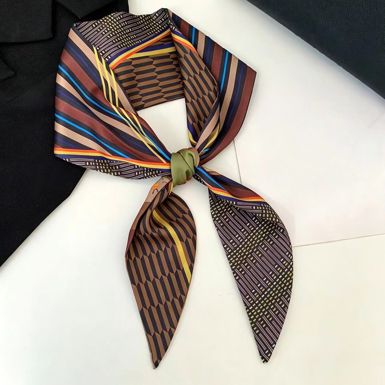Scarf Silk Neck - Lüks Baskılı Uzun Saç Kurdelesi Bevel