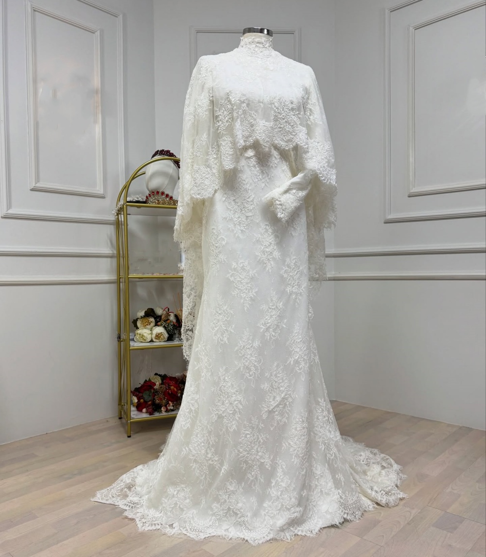 Women Formal Wear Dress - Özelleştirilmiş Dantel Yüksek Yaka Trompet Kat