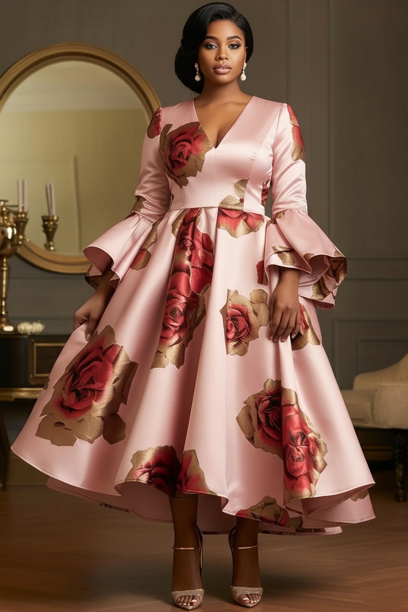 Women Formal Wear Dress - Şık Büyük Beden Saten Abiye Elbise,