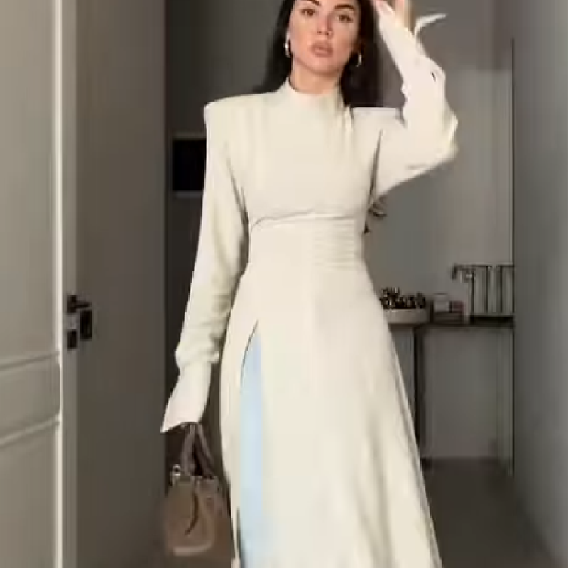 Women Formal Wear Dress - Kadınlar İçin Zarif Yüksek Yaka Uzun
