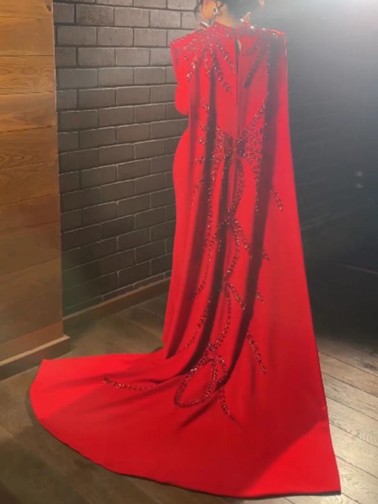 Women Formal Wear Dress - Özelleştirilmiş Suudi Arapça Müslüman Kırmızı Uzun