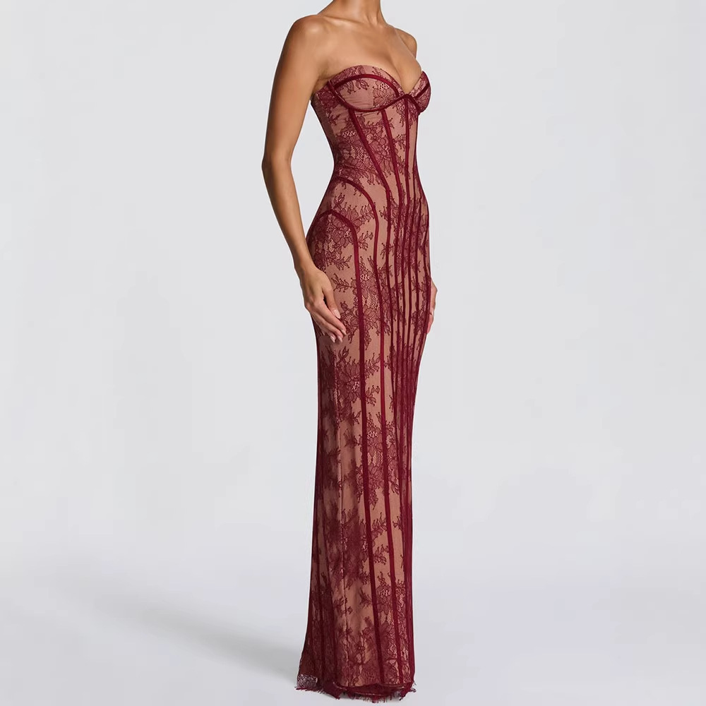 Women Formal Wear Dress - Kadınlar için Straplez Dar Kesim Uzun