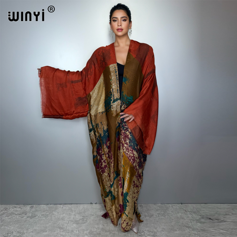 Young Women'S Formal Wear - WINYI kimono yağlıboya baskılı hırka bikini