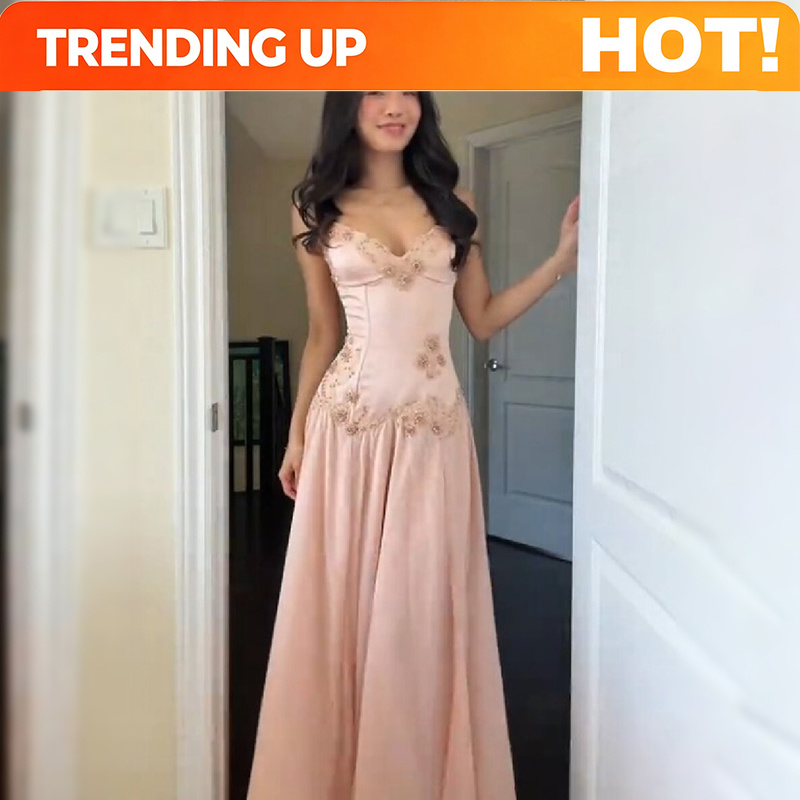 Women Formal Wear Dress - Zarif V Yaka Pembe Straplez Maxi